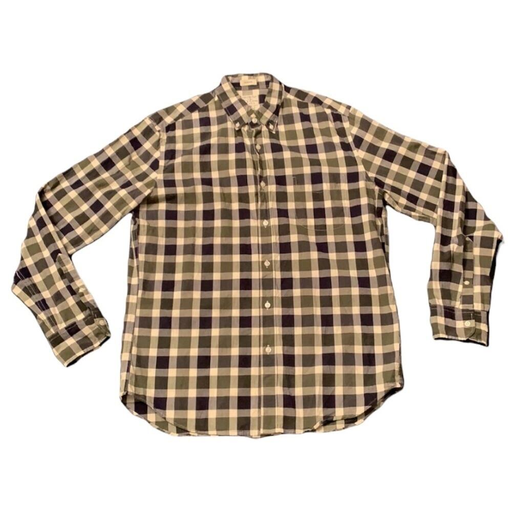 J. Crew Organic Cotton Button Up Shirt M Plaid Black Gray